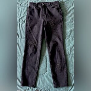 Frank Lyman Women's Black Jeans Embellished with Sparkly Beads Size Large